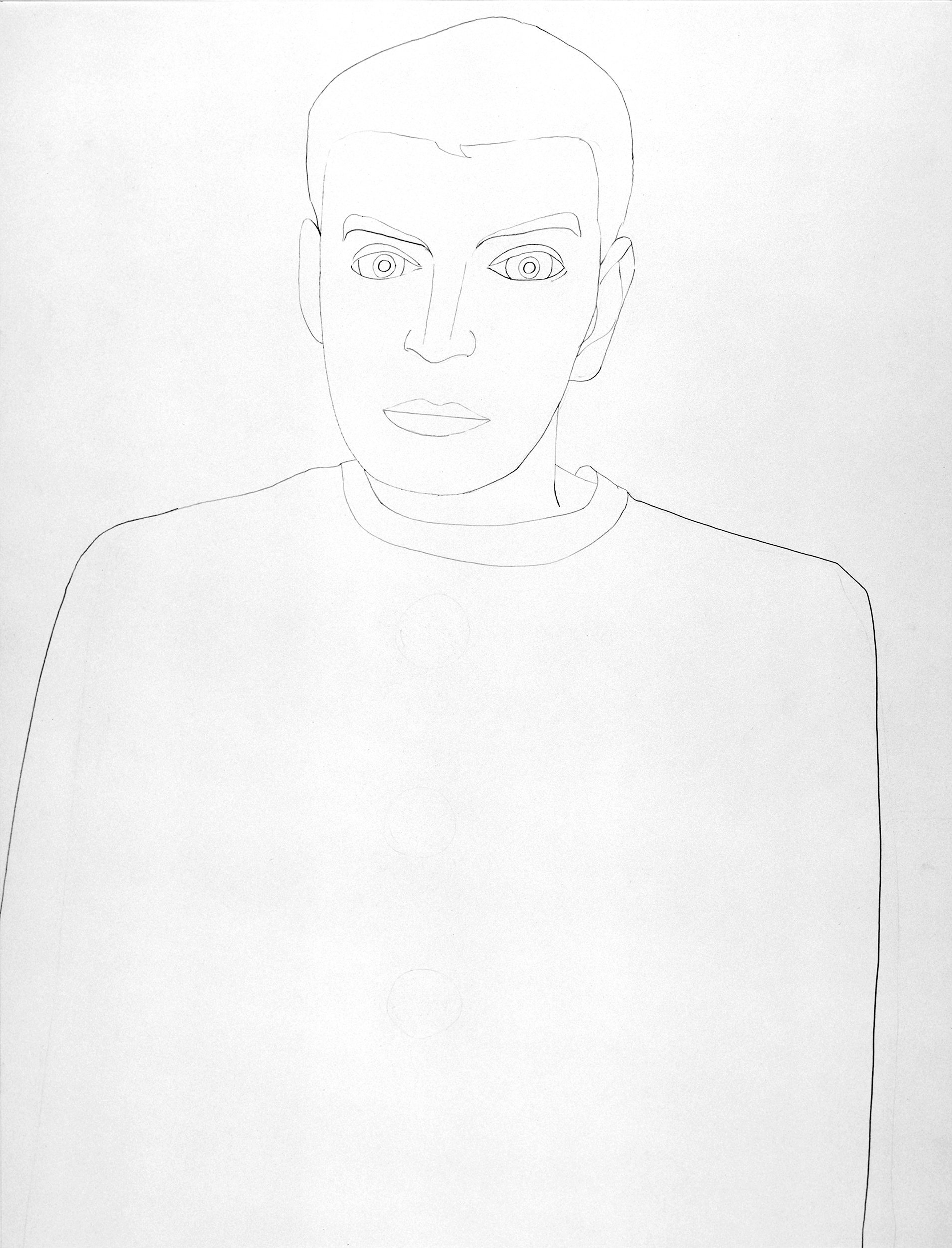 Self-portait in T-shirt, drawing by Wouter van Riessen